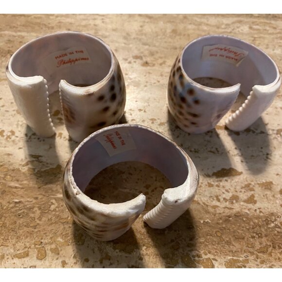 Set Of 3 Vintage Spotted Shell Napkin Rings Made In The Philippines - Picture 4 of 5